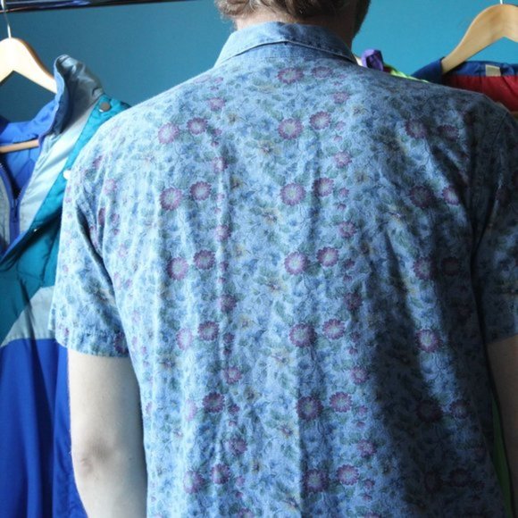 Vintage Floral Print Denim Collared Shirt - Picture 6 of 9
